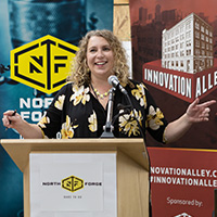 Joelle Foster speaking at the FabLab 10th Anniversary Event