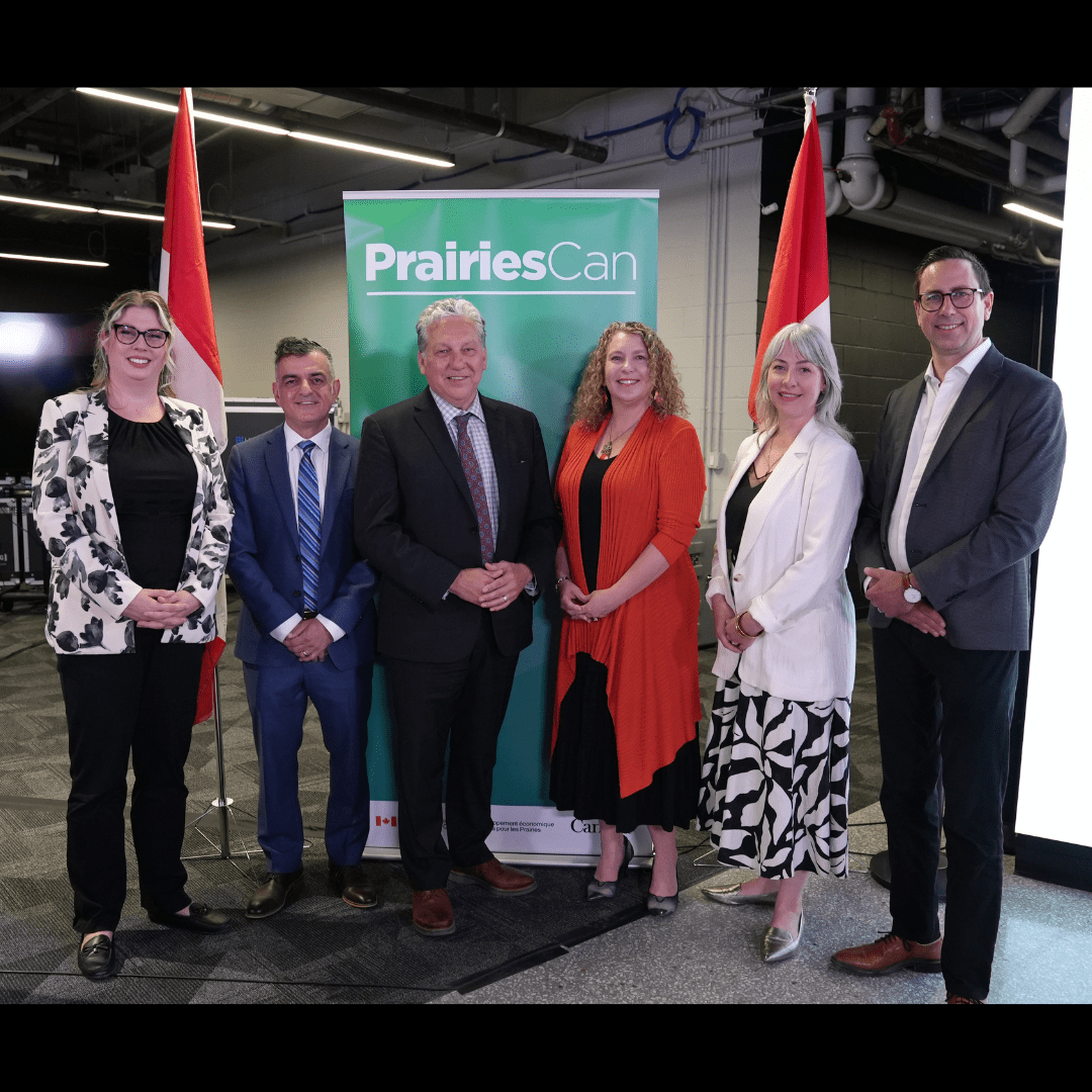 Carly Edmundson, President and CEO, CentrePort Canada Inc., Louie Ghiz, Executive Director, New Media Manitoba, The Honourable Dan Vandal, Minister for PrairiesCan, Joelle Foster, President & CEO, North Forge Technology Exchange, Vanessa Kuzina, Executive Director, Manitoba Music, Ryan Kuffner, President and CEO, Economic Development Winnipeg